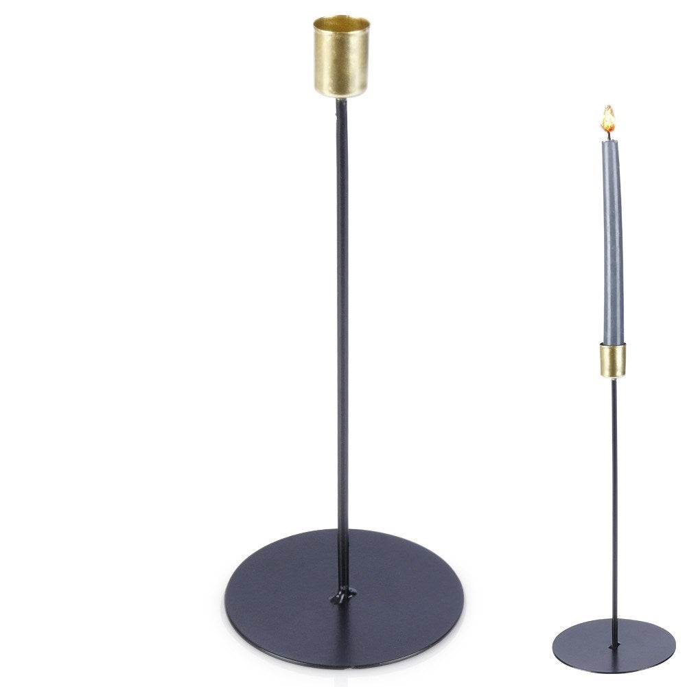 Elegant Classic Candlestick in Gold and Black for Long Candles