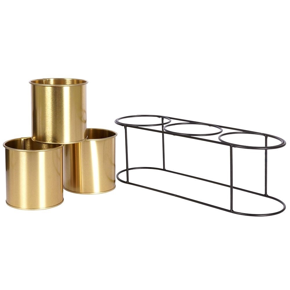 Elegant Flower Stand for Three Plants in Black and Gold