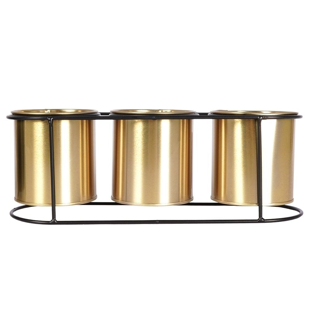 Elegant Flower Stand for Three Plants in Black and Gold