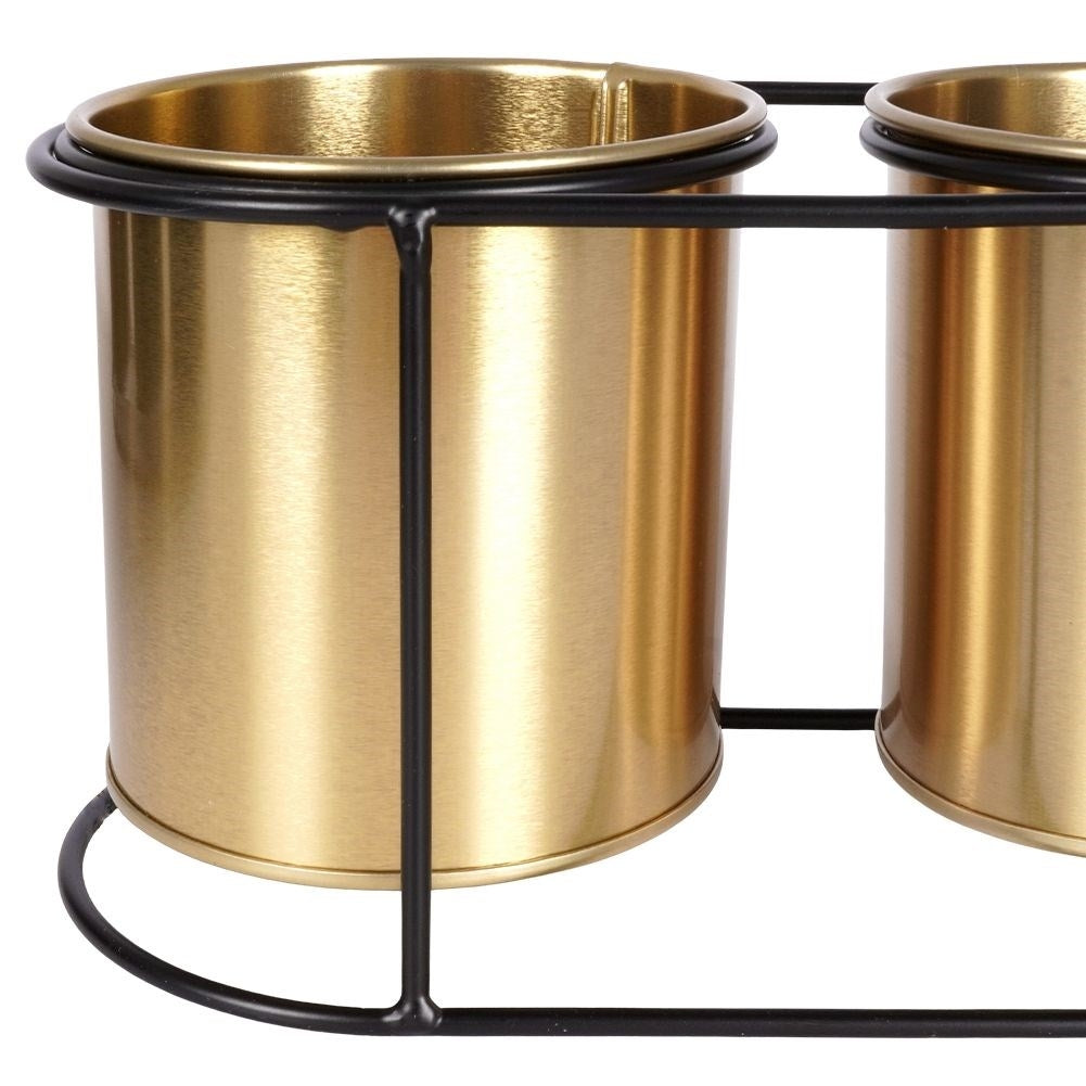 Elegant Flower Stand for Three Plants in Black and Gold