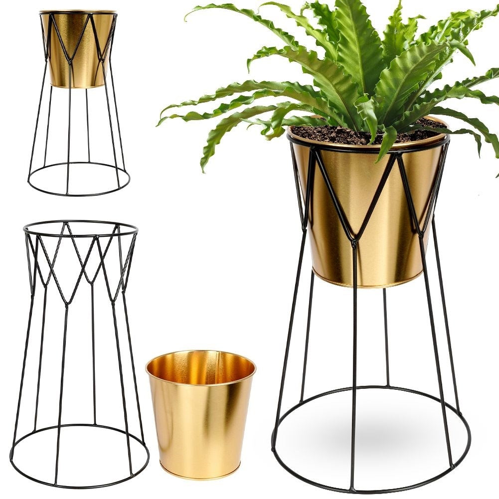 Elegant Flowerpot with Stand in Black and Gold