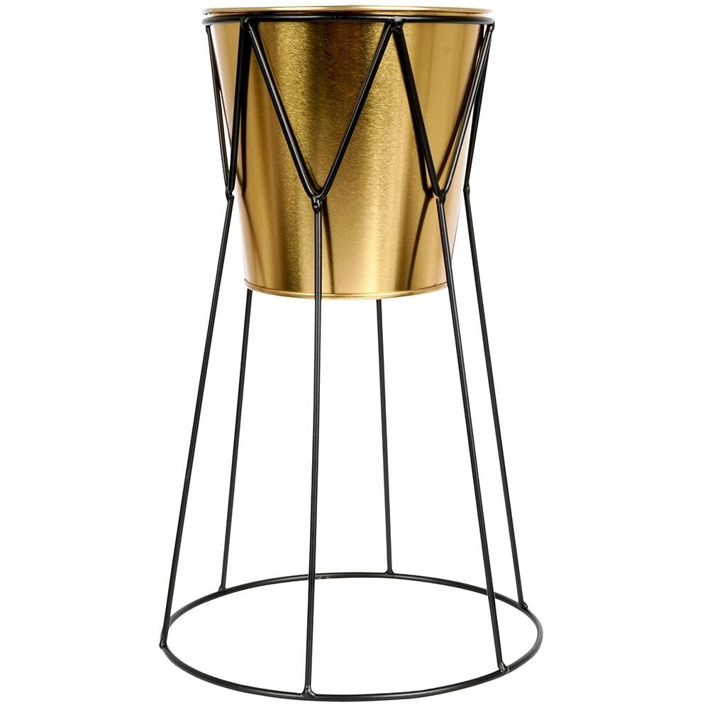 Elegant Flowerpot with Stand in Black and Gold