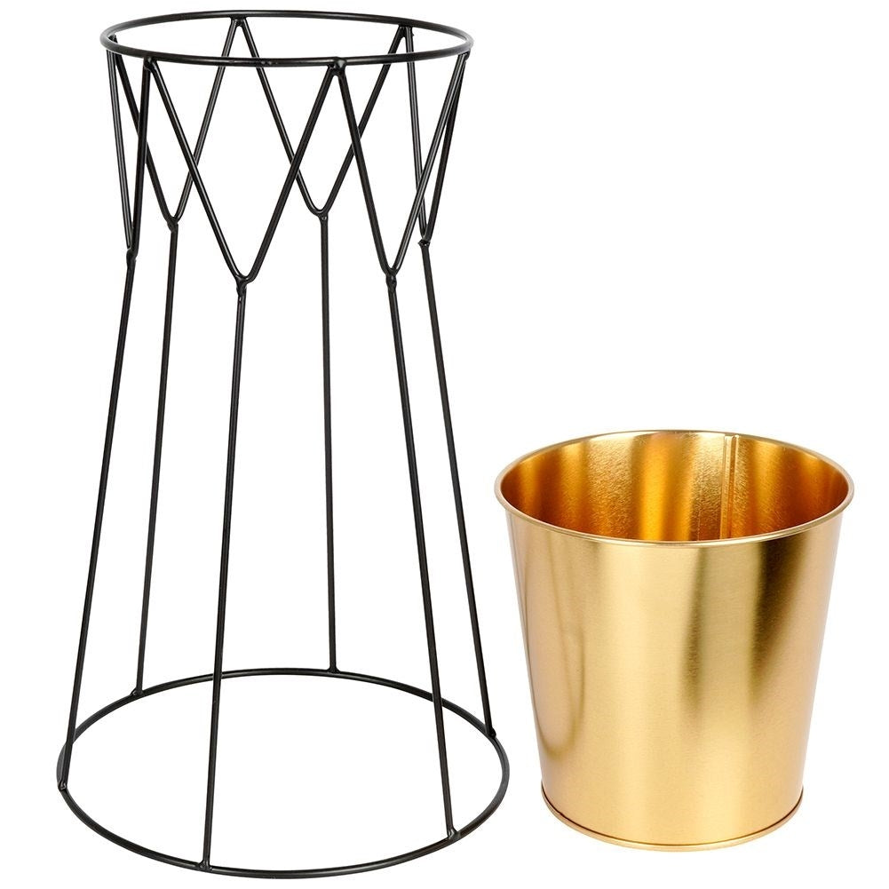 Elegant Flowerpot with Stand in Black and Gold