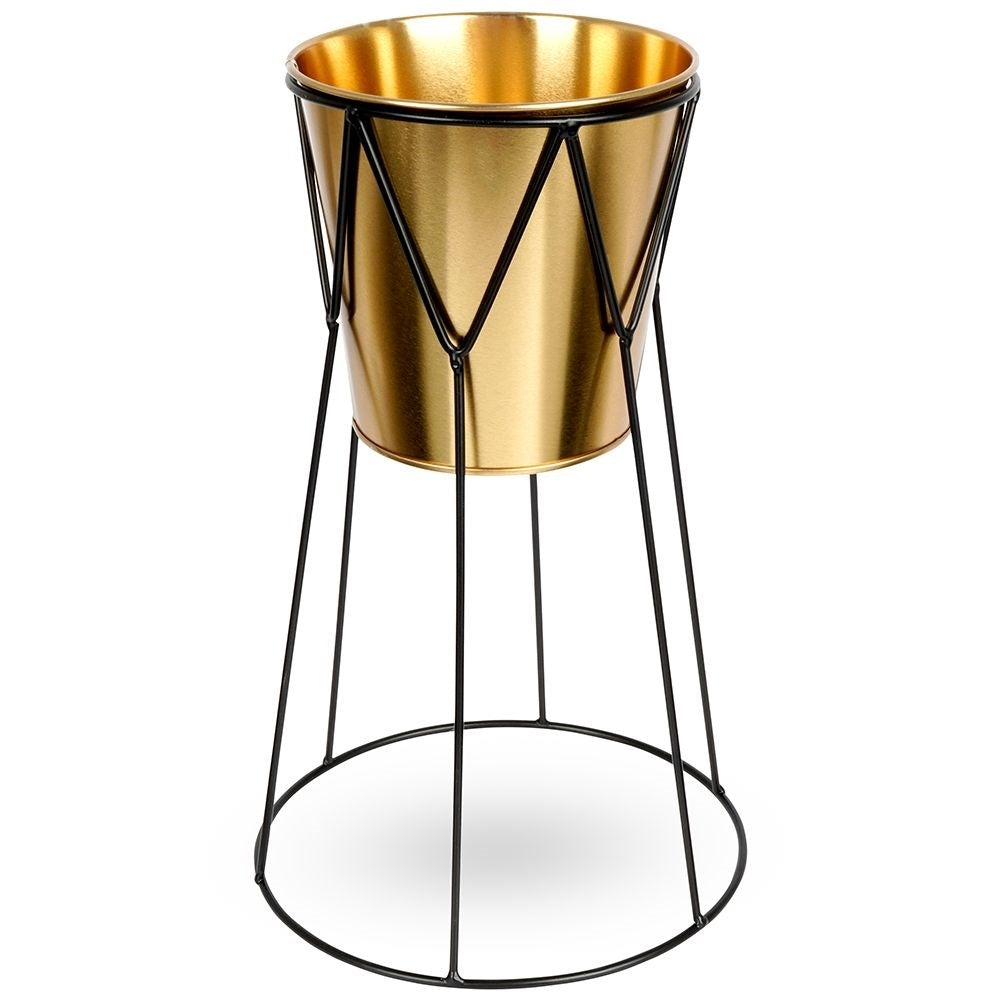 Elegant Flowerpot with Stand in Black and Gold