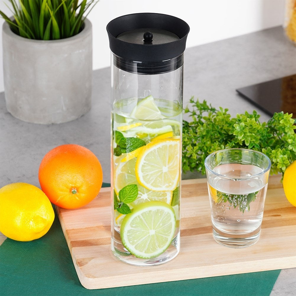 Elegant Glass Jug with Lid - 1L, Smart Pouring System