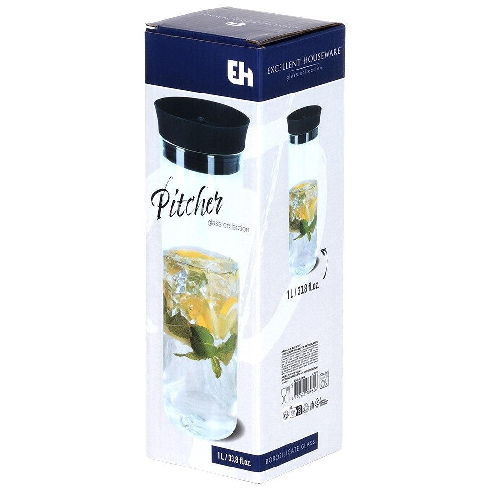 Elegant Glass Jug with Lid - 1L, Smart Pouring System