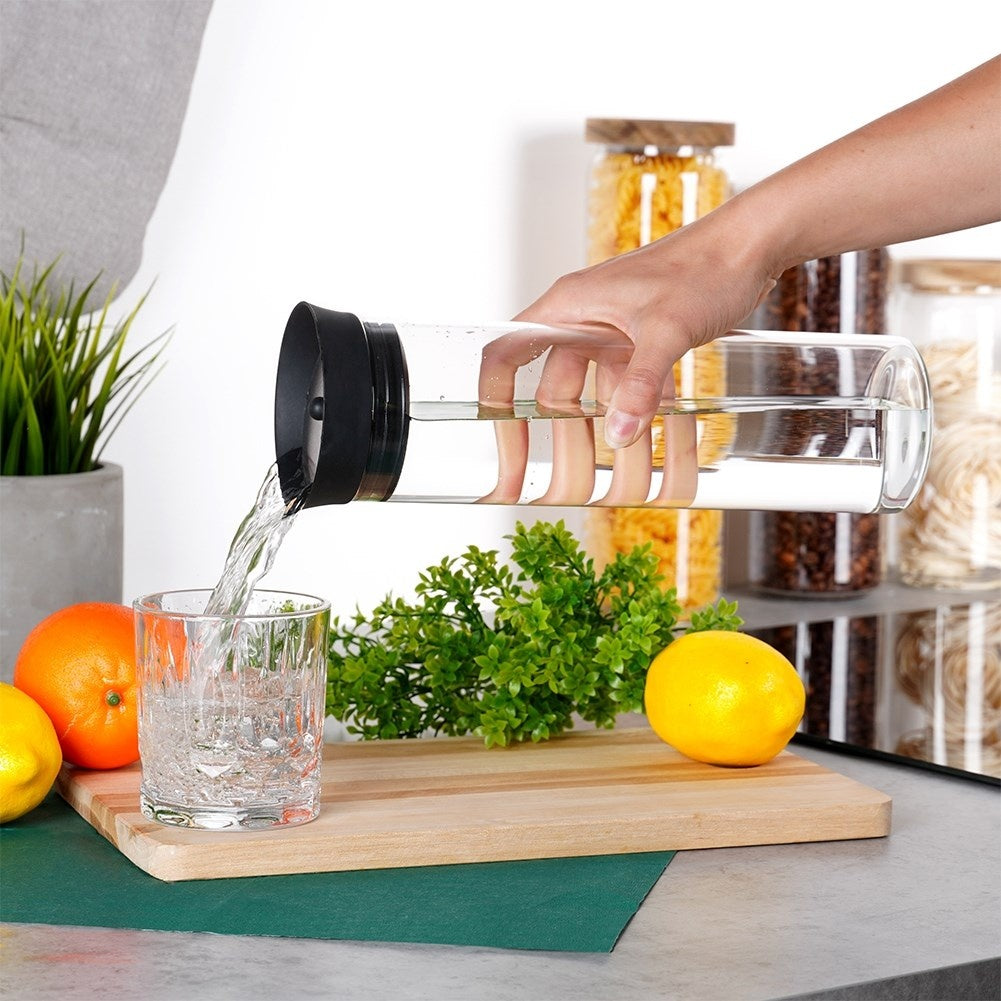 Elegant Glass Jug with Lid - 1L, Smart Pouring System