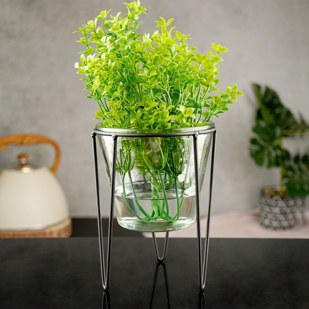 Elegant Glass Vase with Metal Stand for Stylish Interior