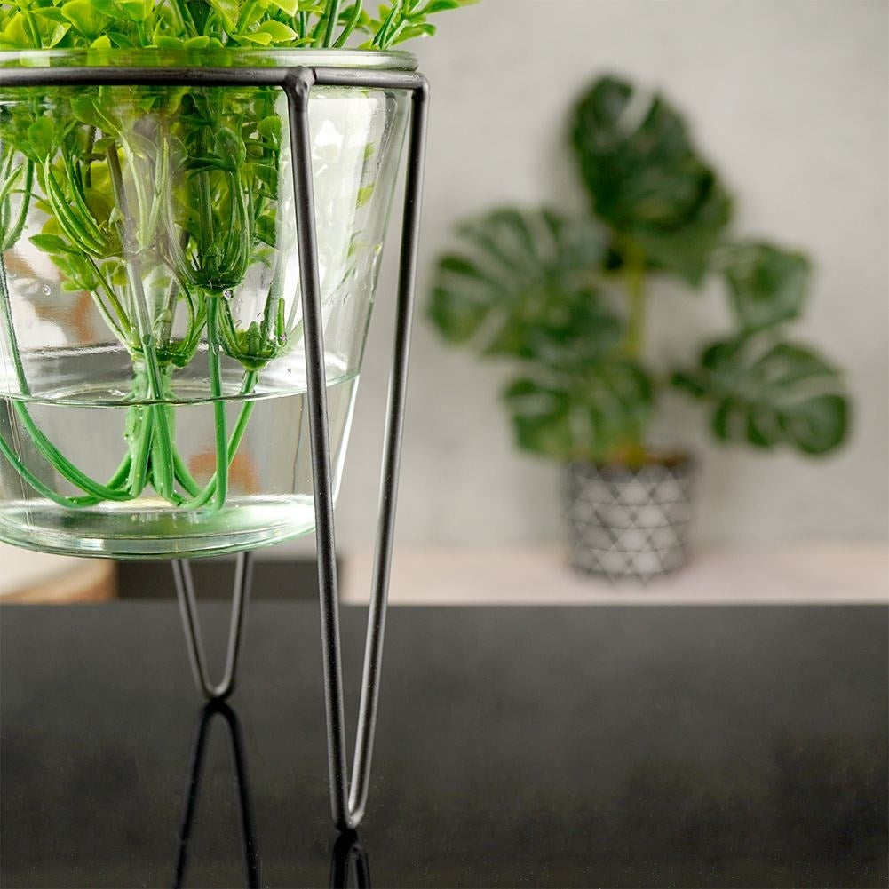 Elegant Glass Vase with Metal Stand for Stylish Interior