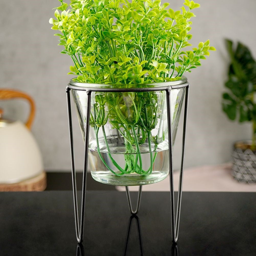 Elegant Glass Vase with Metal Stand for Stylish Interior