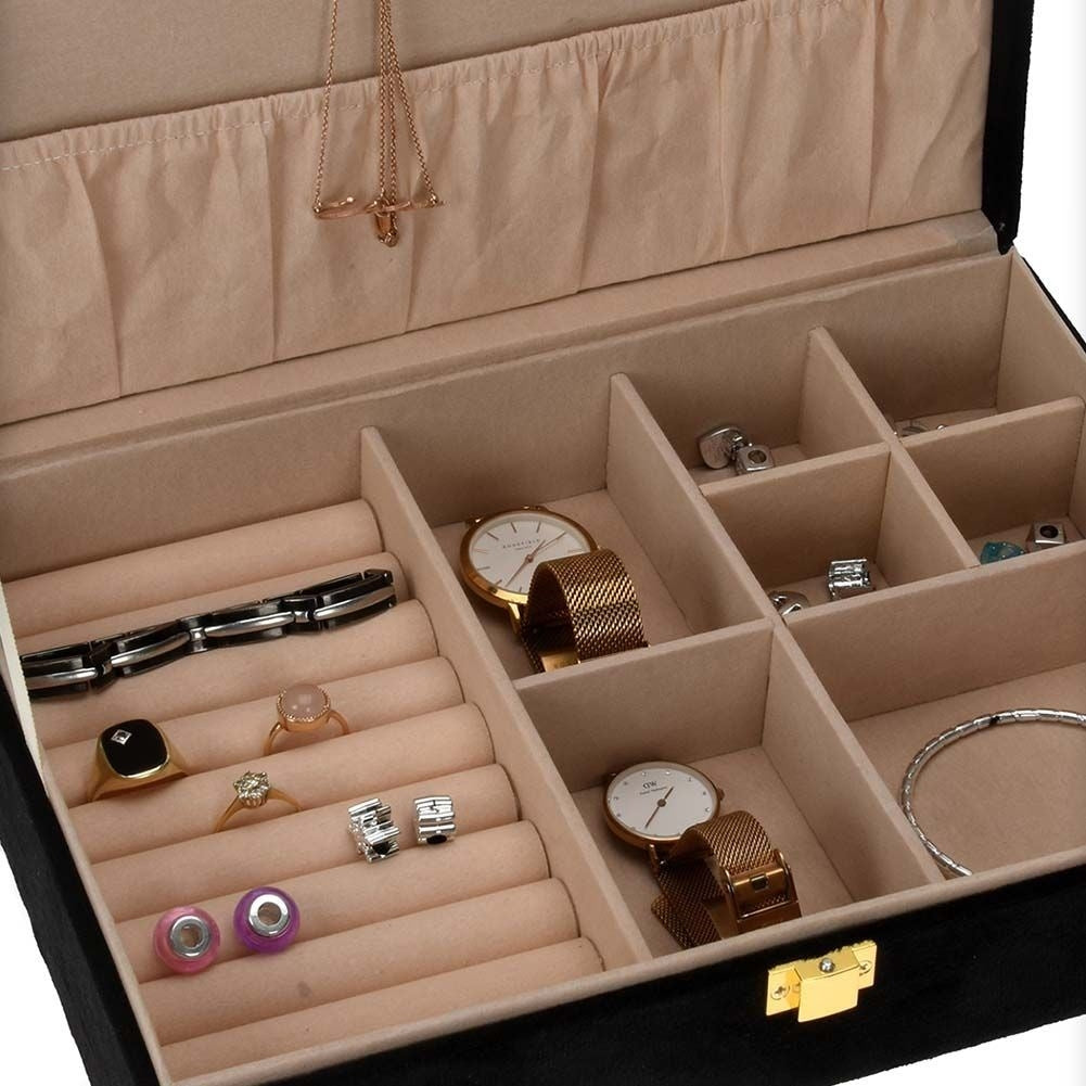 Elegant Jewelry and Watch Storage in Black Velvet