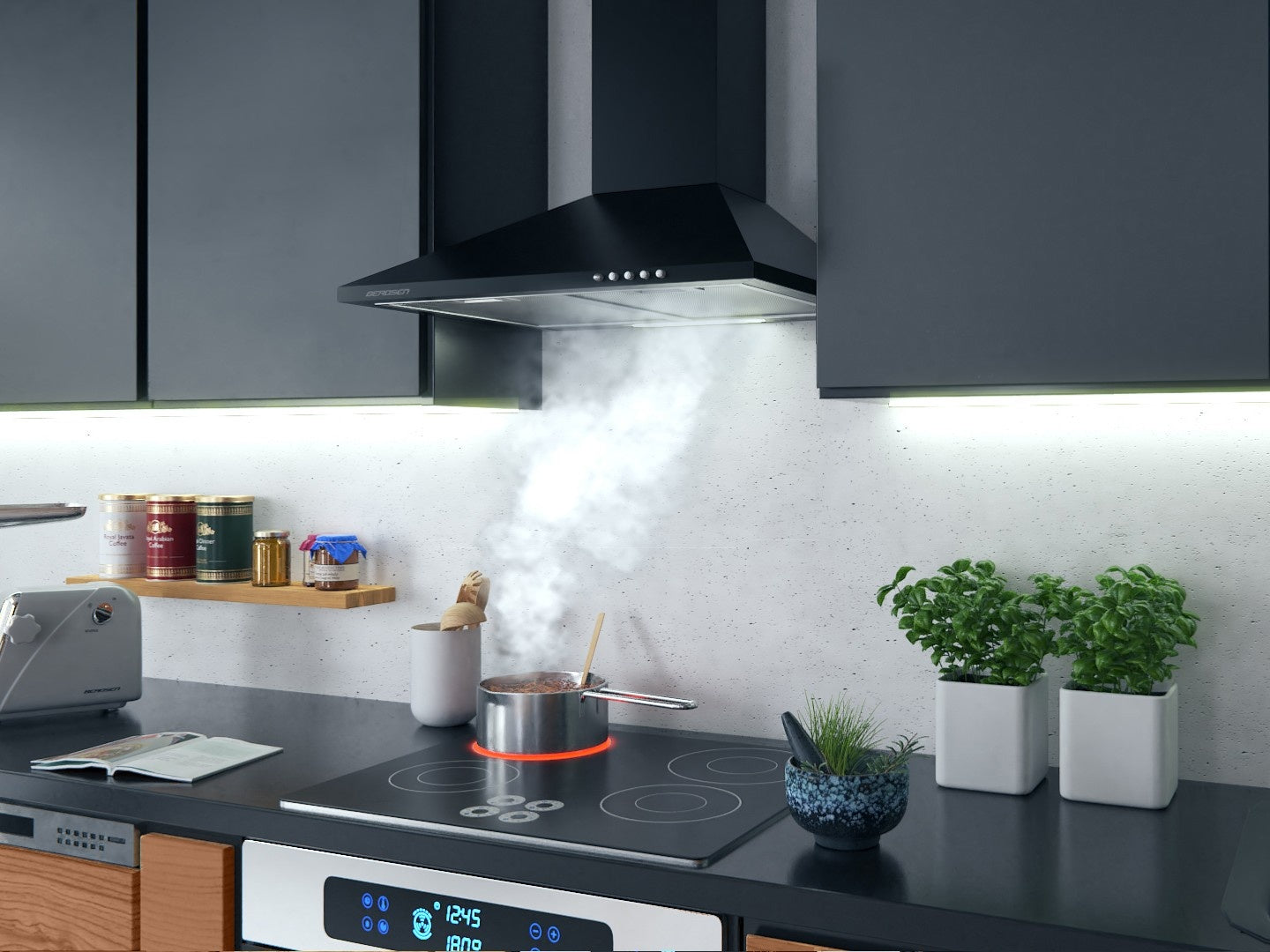 Elegant Kitchen hood 60 cm Berdsen BT-214 Black