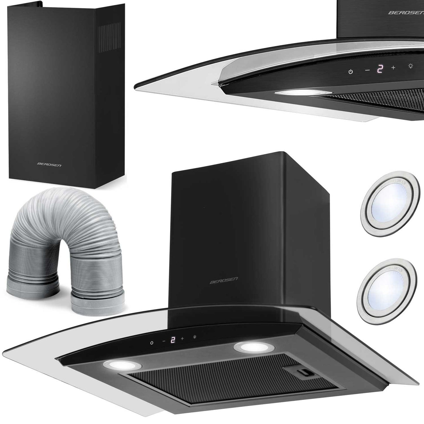 Elegant Kitchen hood 60 cm Black Berdsen BT-216