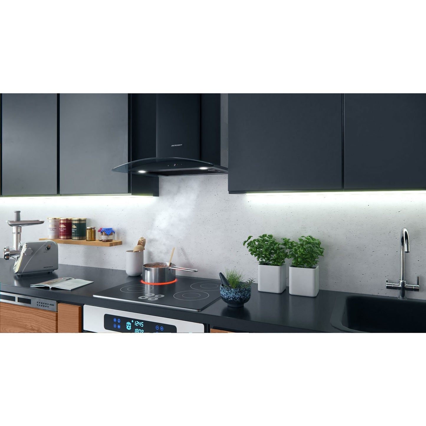 Elegant Kitchen hood 60 cm Black Berdsen BT-216