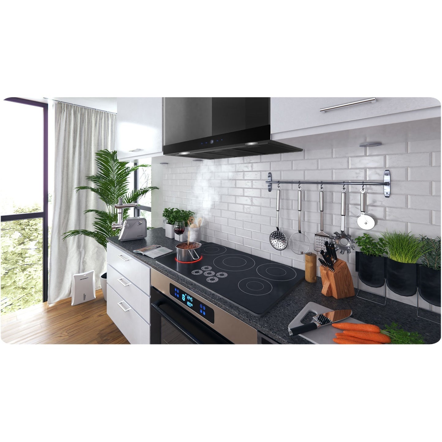 Elegant Kitchen hood 90 cm Black Berdsen BT-218