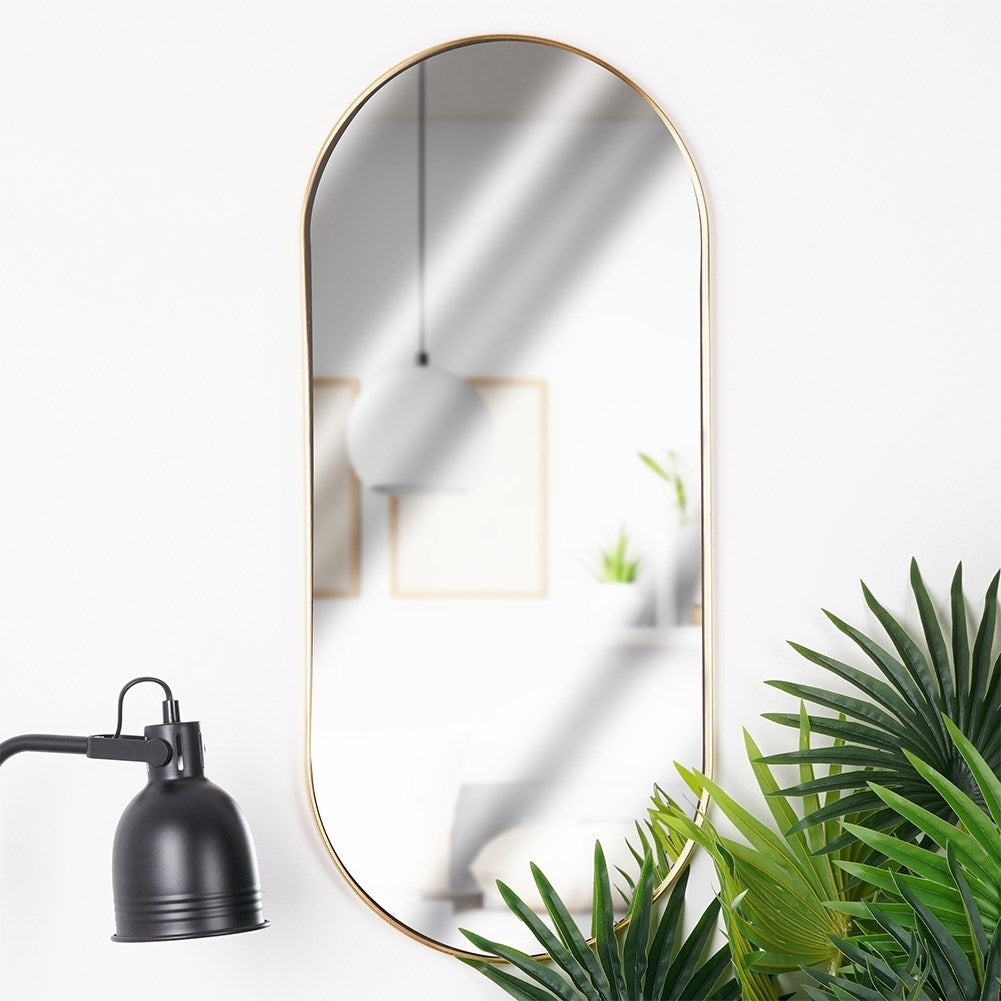 Elegant Oval Wall Mirror with Gold Metal Frame