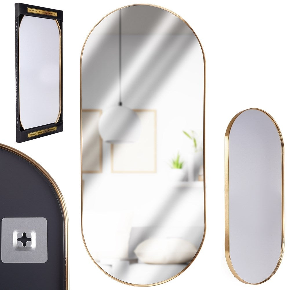 Elegant Oval Wall Mirror with Gold Metal Frame