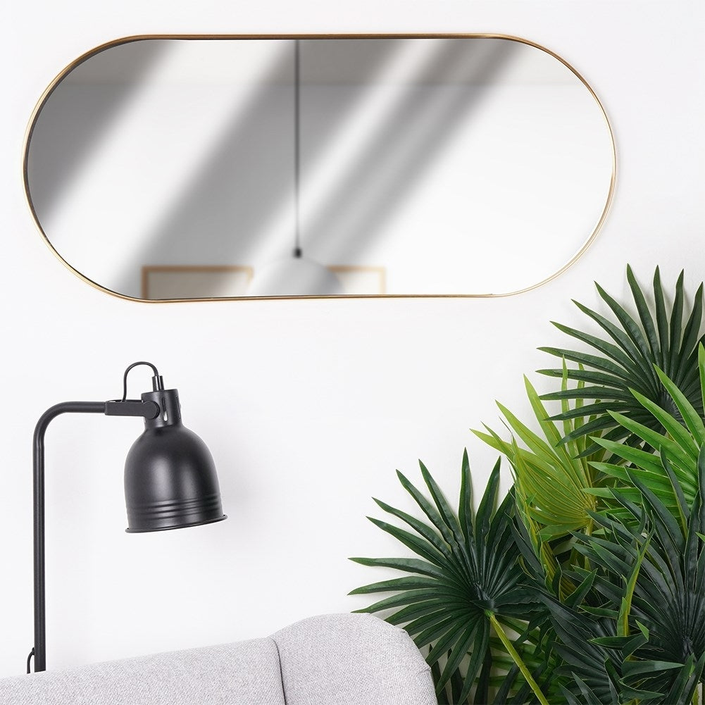 Elegant Oval Wall Mirror with Gold Metal Frame