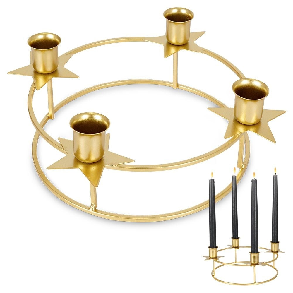 Elegant Round Candlestick in Gold for Four Long Candles