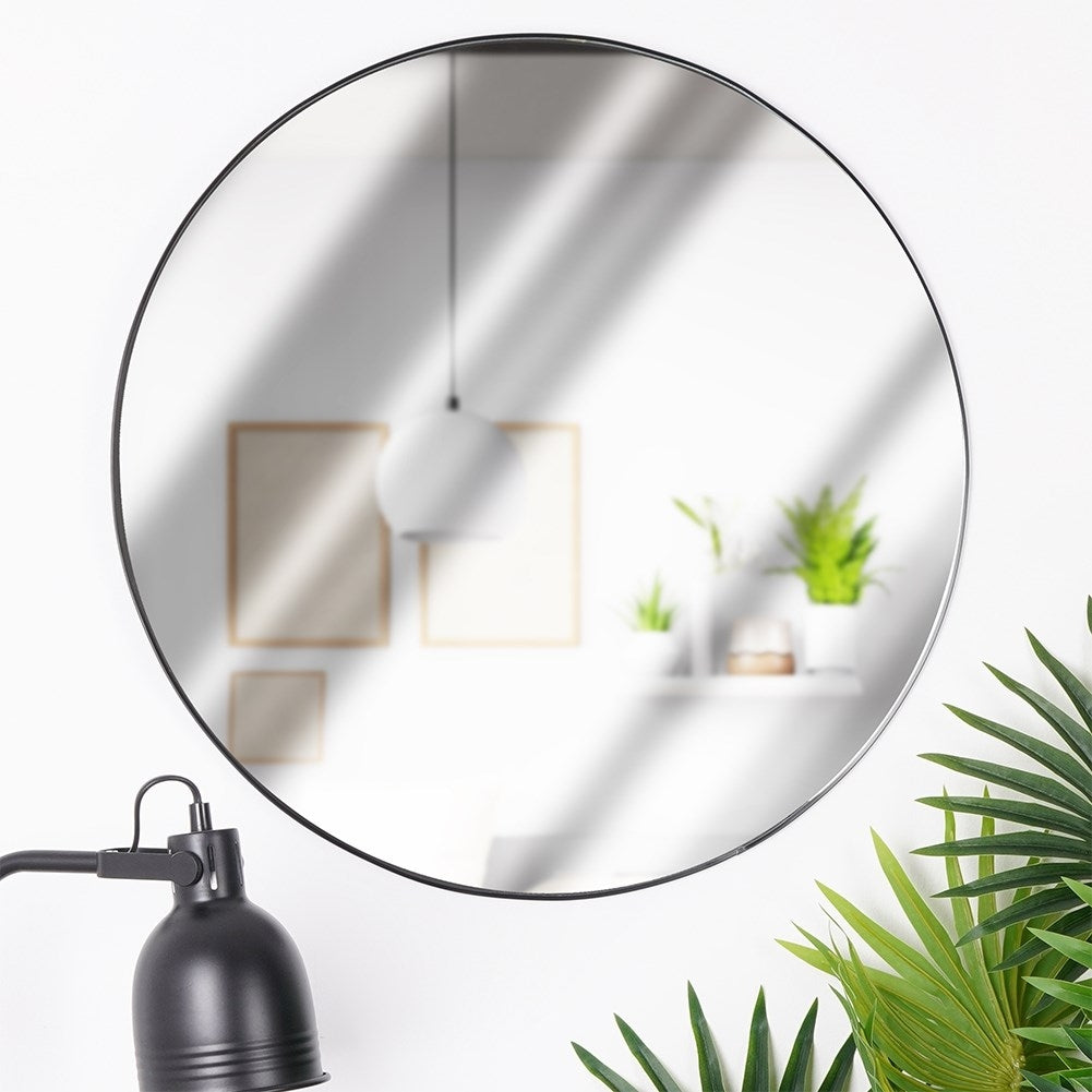 Elegant Round Wall Mirror with Black Metal Frame