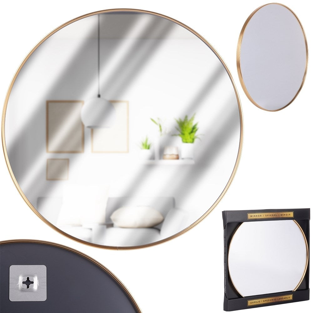 Elegant Round Wall Mirror with Gold Metal Frame