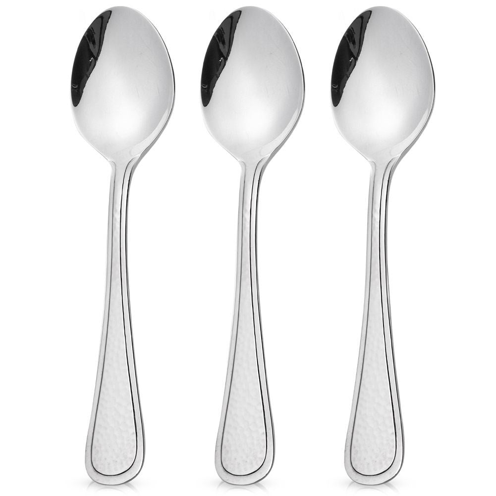 Elegant Stainless Steel Spoon Set - Hammered Finish, Machine Washable