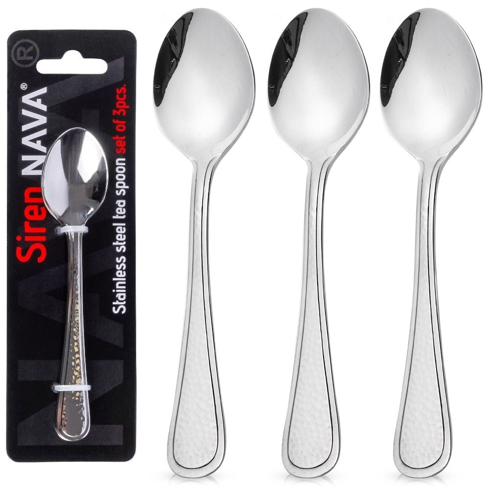 Elegant Stainless Steel Spoon Set - Hammered Finish, Machine Washable