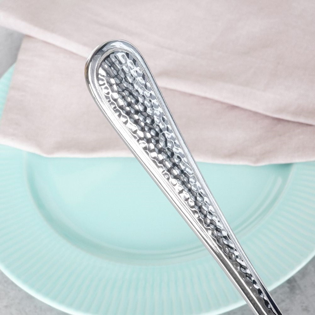 Elegant Stainless Steel Spoon Set - Hammered Finish, Machine Washable