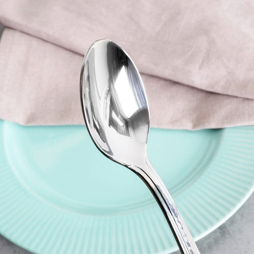 Elegant Stainless Steel Spoon Set - Hammered Finish, Machine Washable
