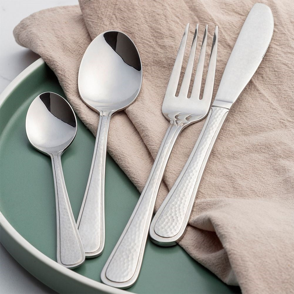 Elegant Stainless Steel Spoon Set - Hammered Finish, Machine Washable