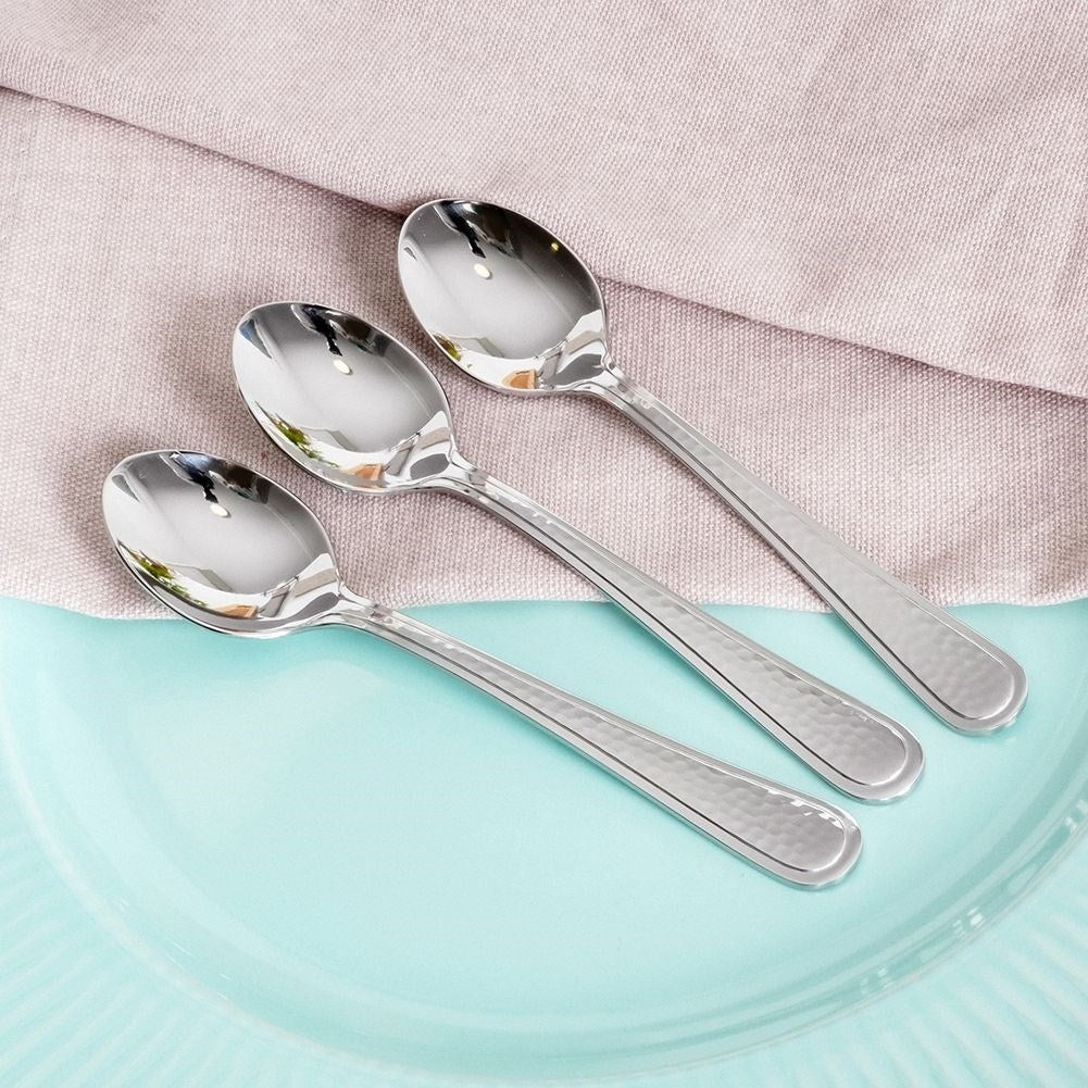 Elegant Stainless Steel Spoon Set - Hammered Finish, Machine Washable