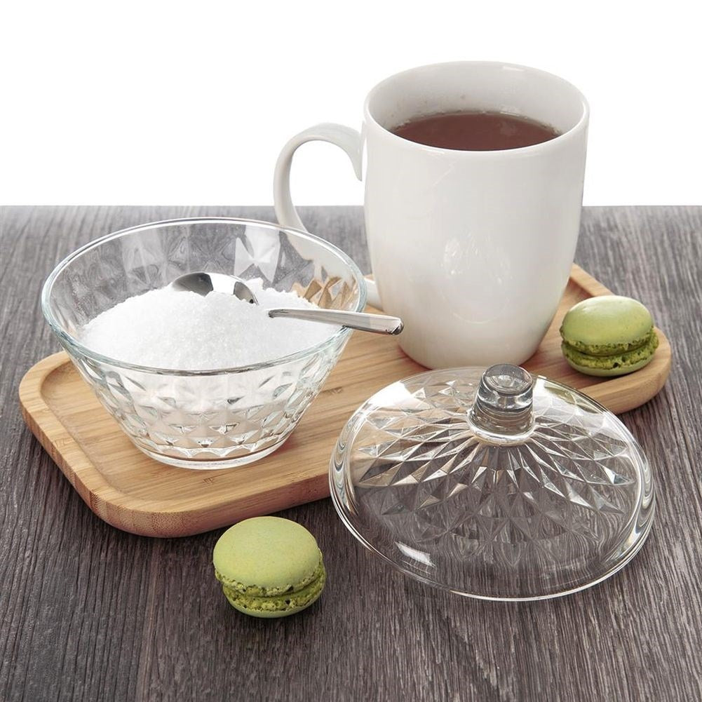 Elegant Sugar Bowl in Thick Decorative Glass with Lid