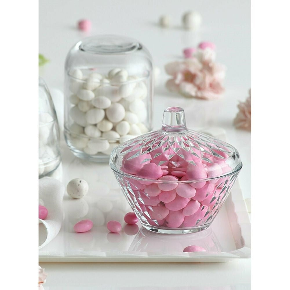 Elegant Sugar Bowl in Thick Decorative Glass with Lid