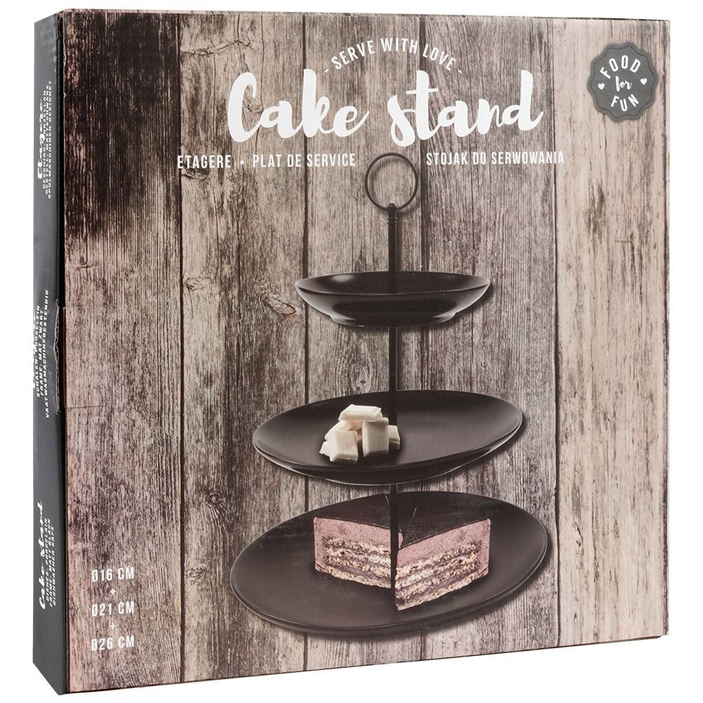 Elegant Three-Tier Cake Tray in Black Porcelain