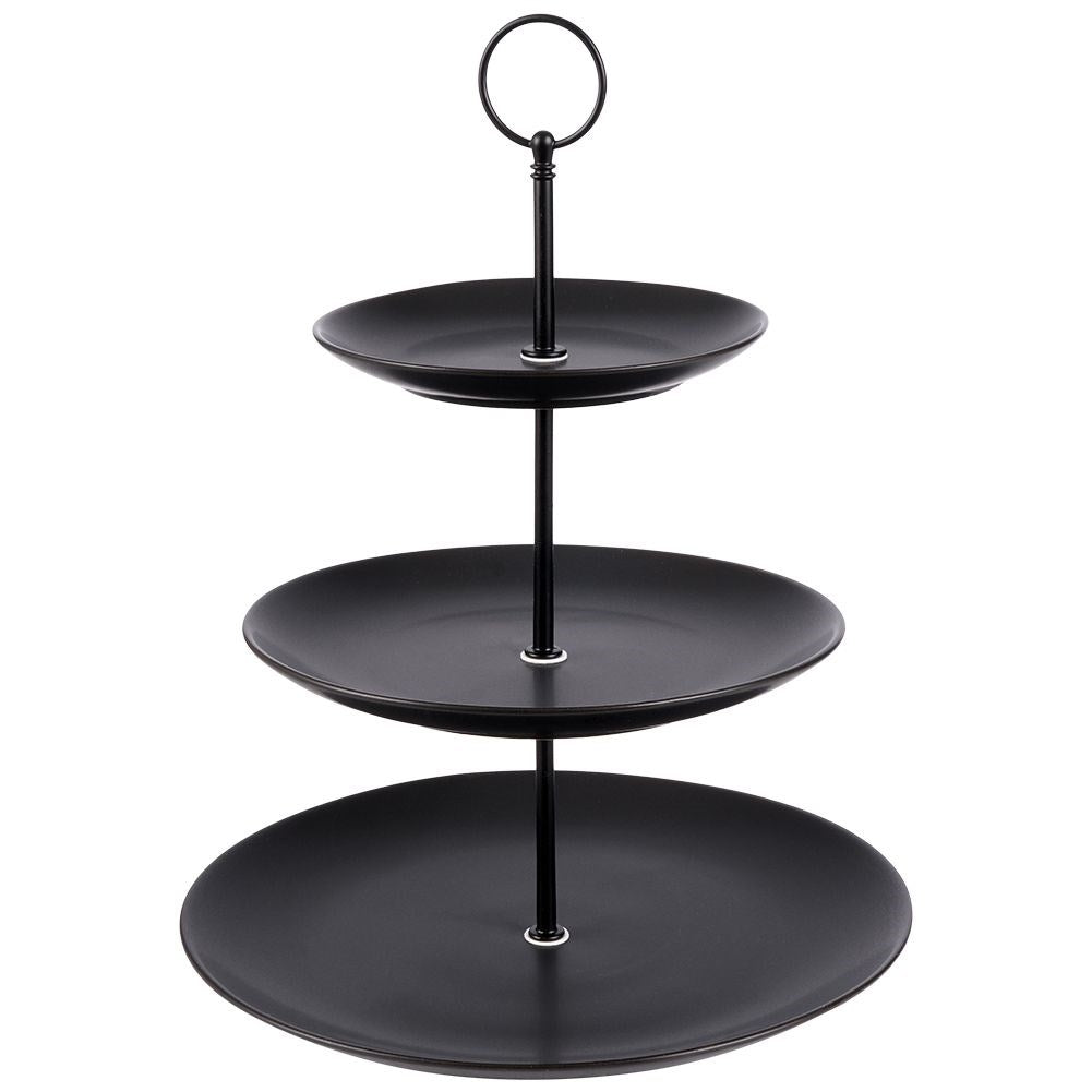 Elegant Three-Tier Cake Tray in Black Porcelain