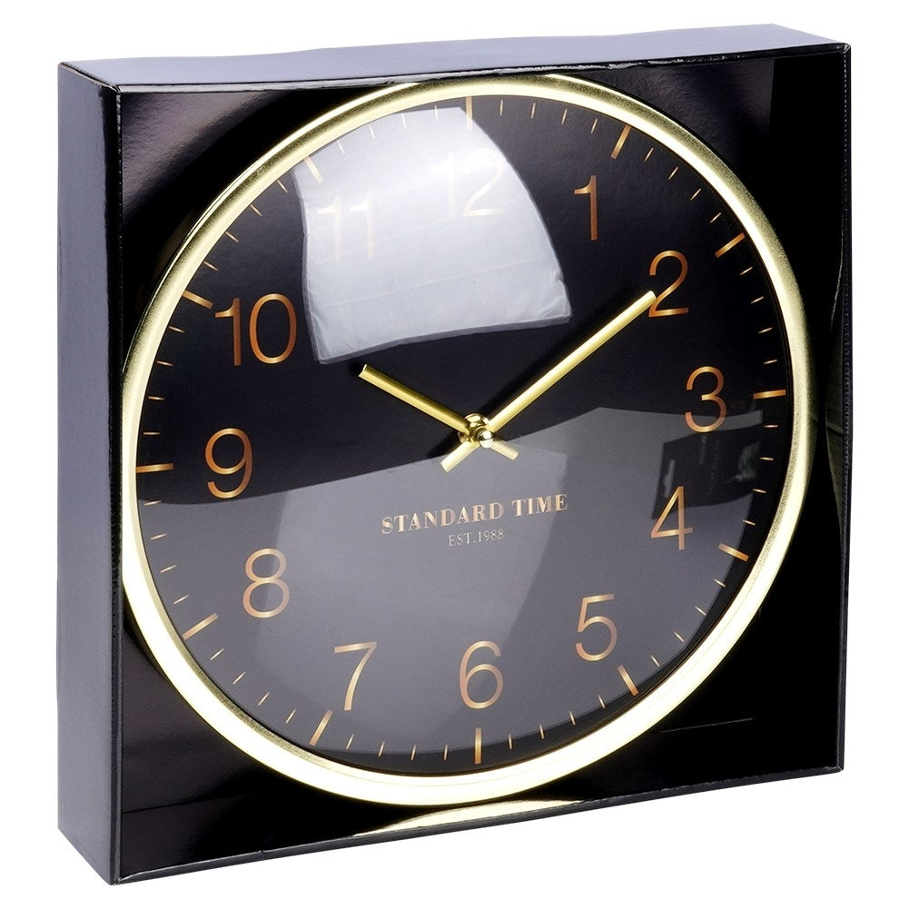 Elegant Wall Clock 30 cm with Gold Hands and Black Dial