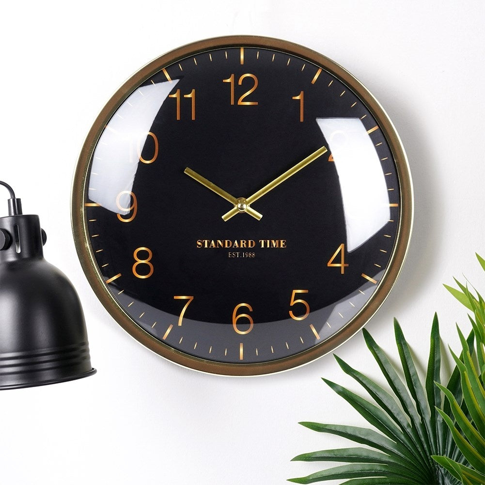 Elegant Wall Clock 30 cm with Gold Hands and Black Dial