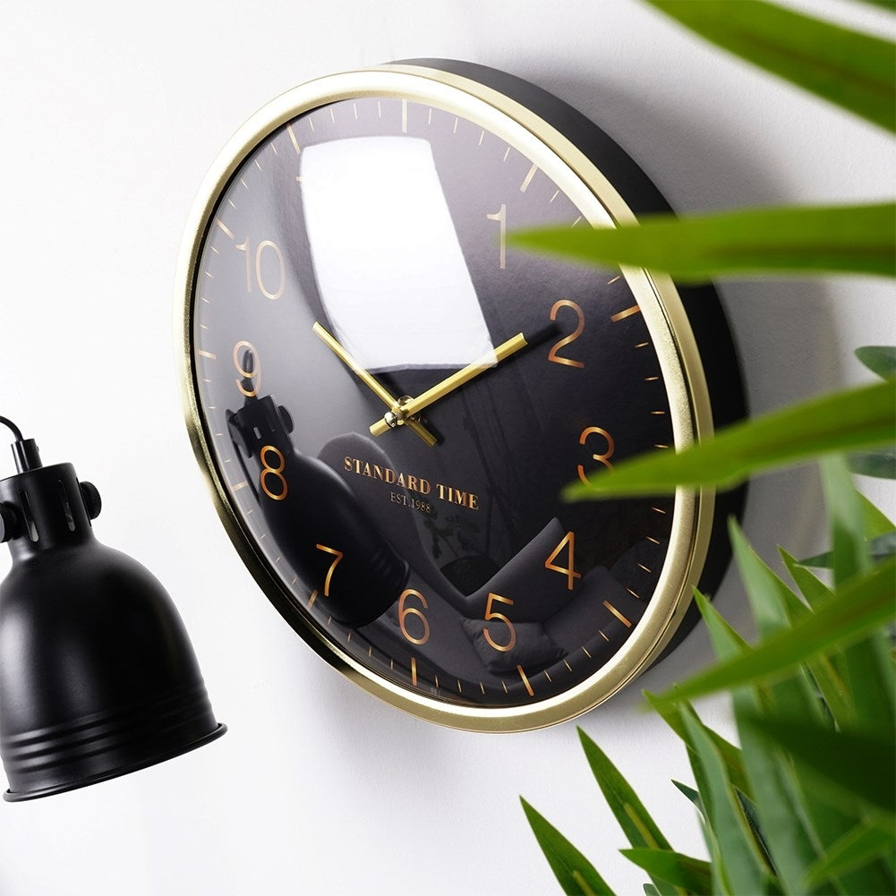 Elegant Wall Clock 30 cm with Gold Hands and Black Dial