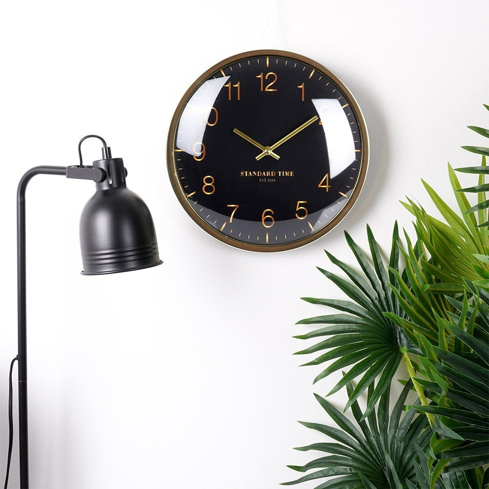 Elegant Wall Clock 30 cm with Gold Hands and Black Dial
