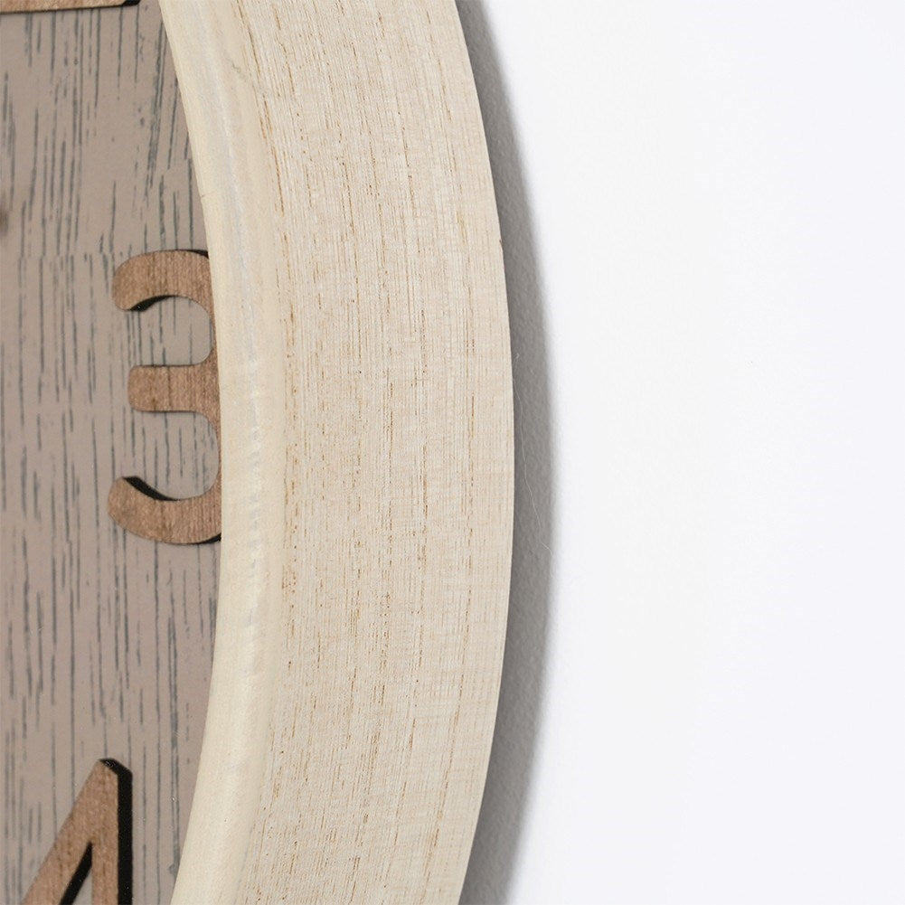 Elegant Wall Clock 38 cm with Wooden FinishThis wall clock has a diameter of 38 cm and is designed in a classic style. The frame of the watch is made of MDF, while the dial and hands have a wood-like finish. Perfect for giving your home a timeless and