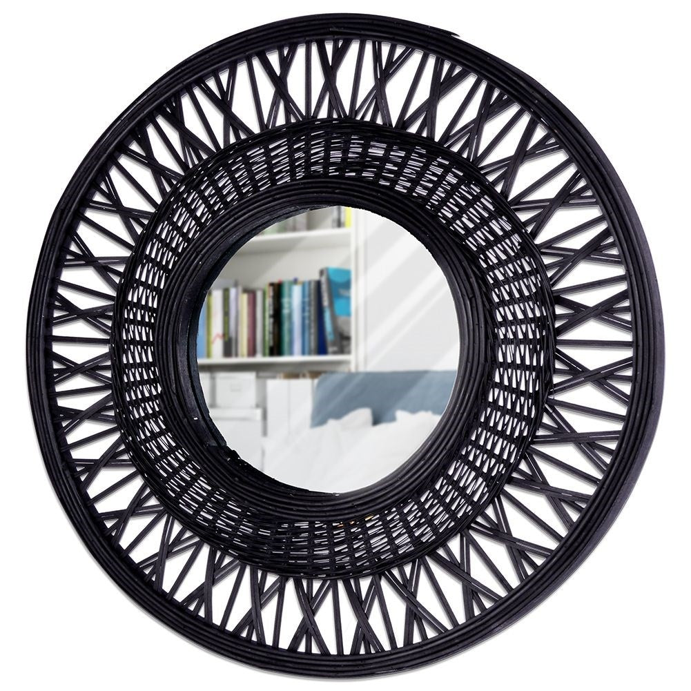 Elegant Wall Mirror with 56 cm Diameter and Black Bamboo
