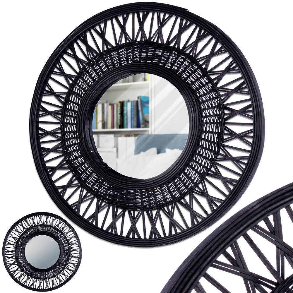 Elegant Wall Mirror with 56 cm Diameter and Black Bamboo