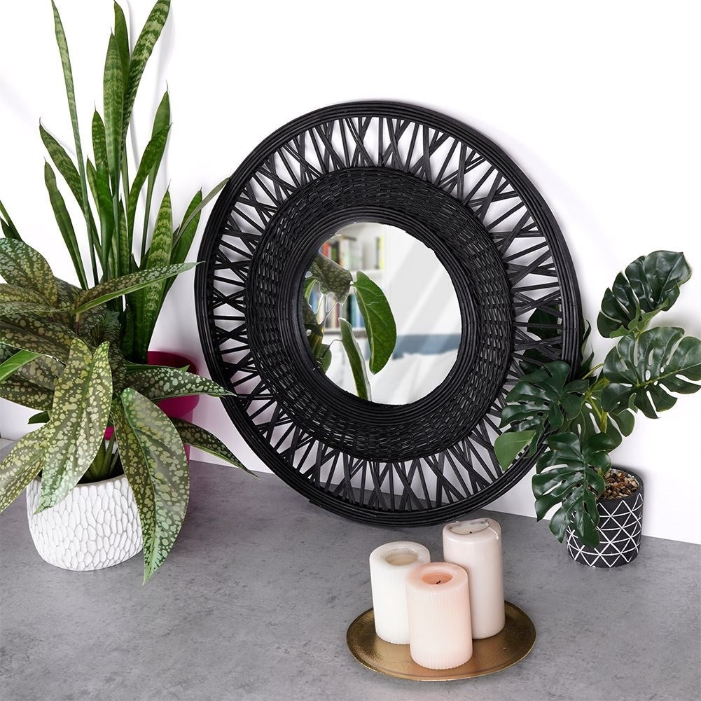 Elegant Wall Mirror with 56 cm Diameter and Black Bamboo