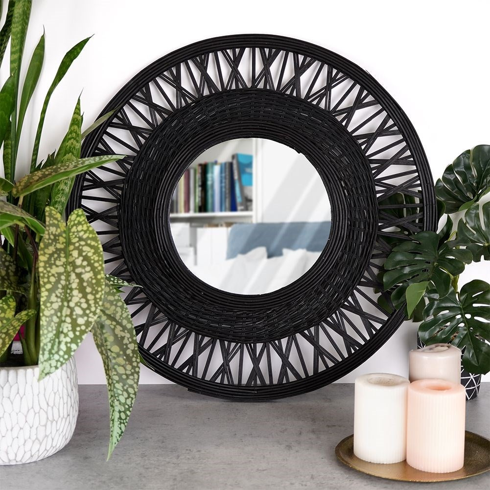 Elegant Wall Mirror with 56 cm Diameter and Black Bamboo
