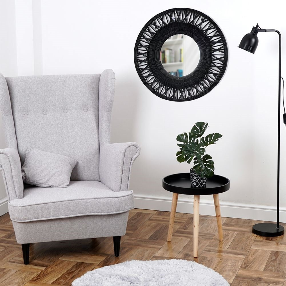 Elegant Wall Mirror with 56 cm Diameter and Black Bamboo