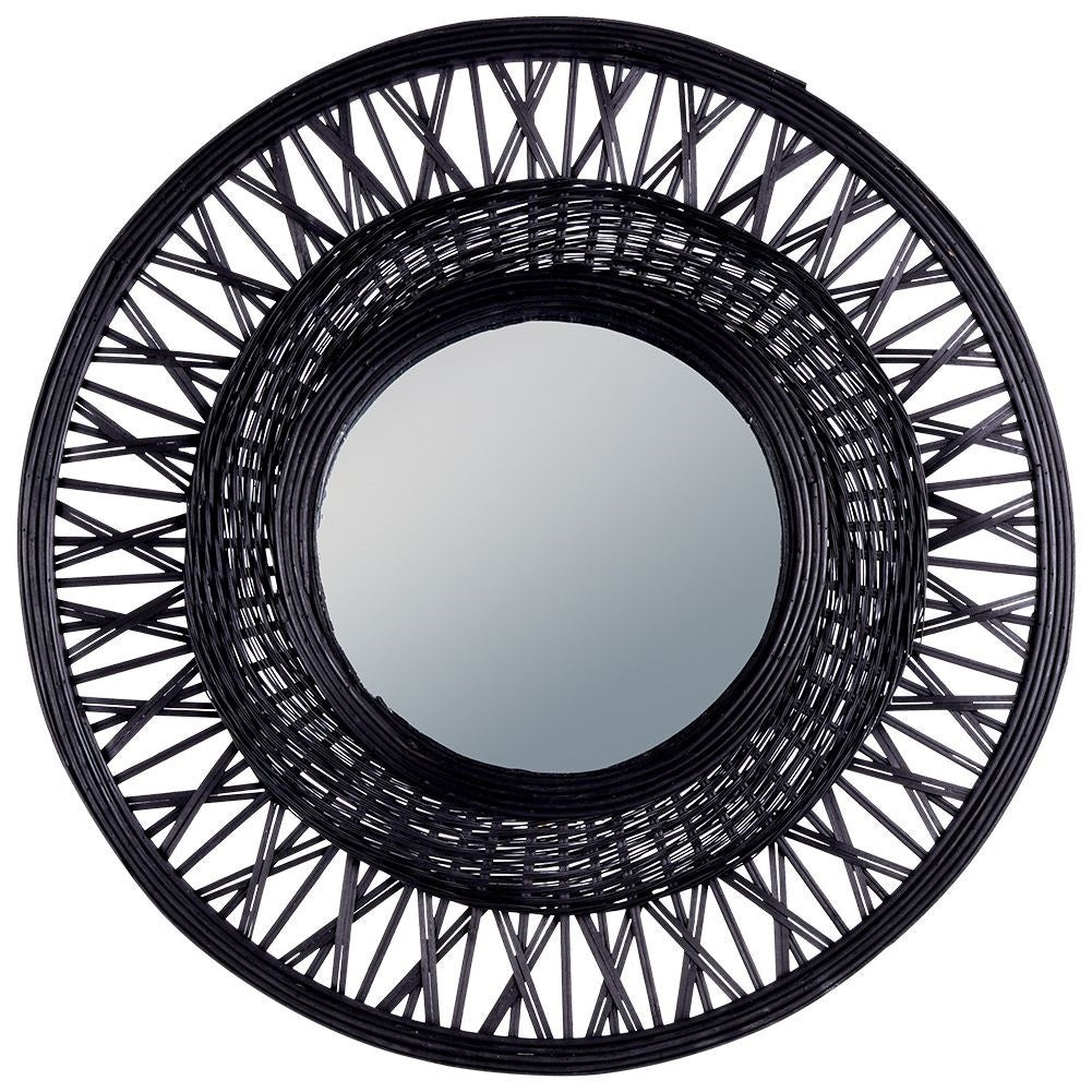 Elegant Wall Mirror with 56 cm Diameter and Black Bamboo