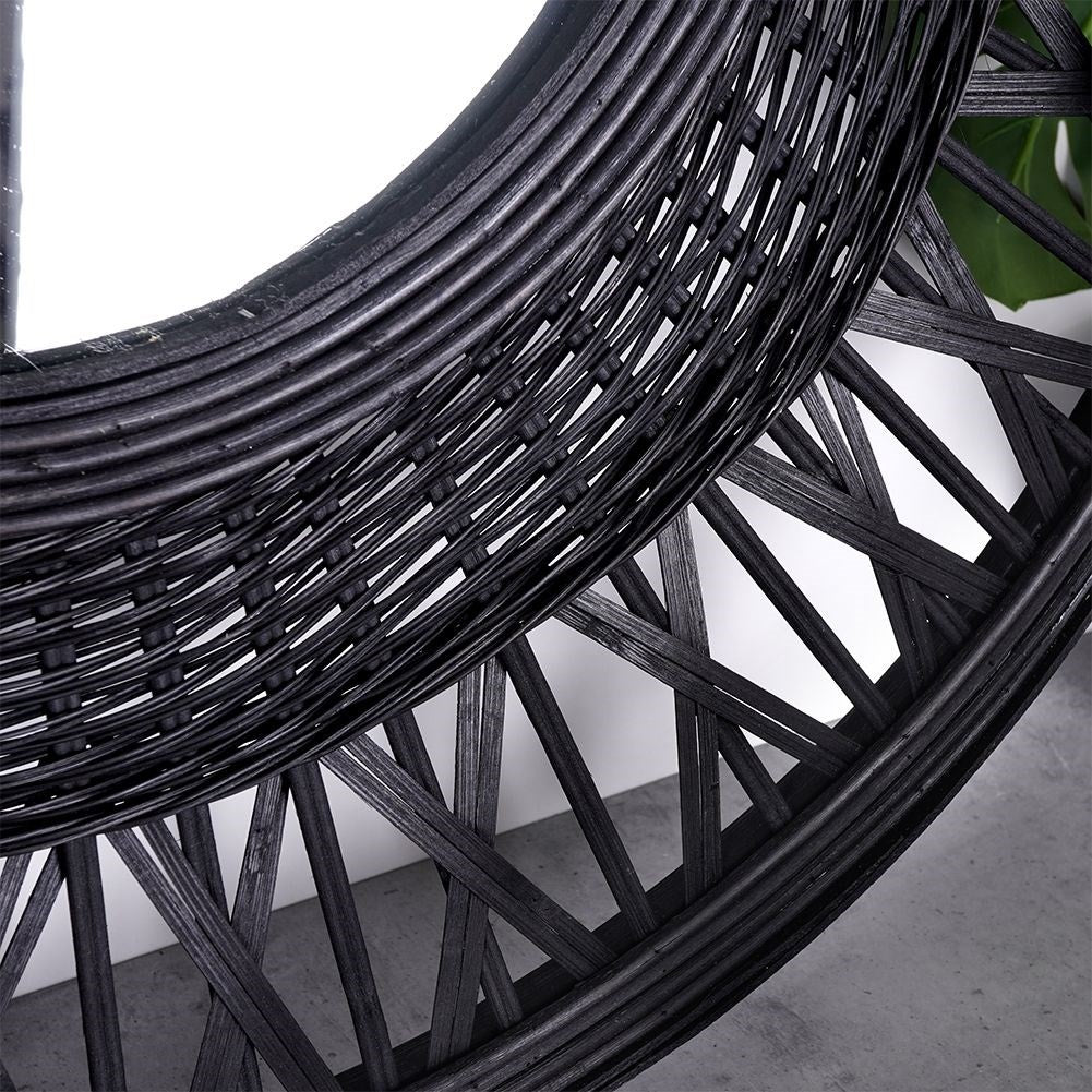 Elegant Wall Mirror with 56 cm Diameter and Black Bamboo