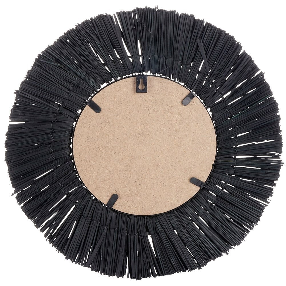 Elegant Wall Mirror with Black Raffia Frame, 42 cm Diameter