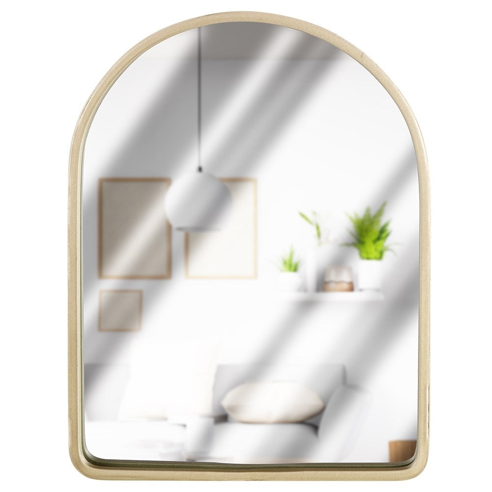 Elegant Wall Mirror with Curved Top and Champagne-Gold Frame