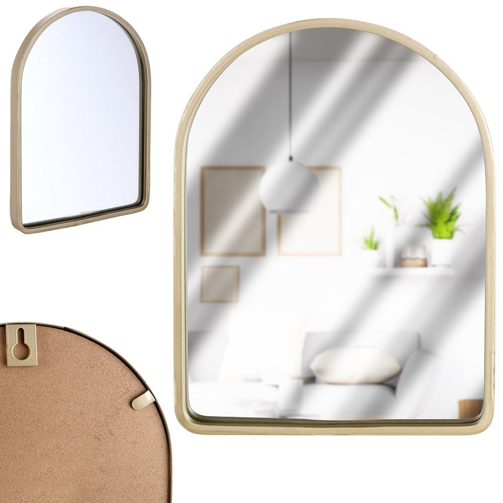 Elegant Wall Mirror with Curved Top and Champagne-Gold Frame